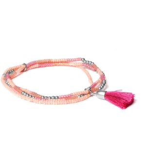 3-DELIG ZILVER ROZE KWASTJE ARMBAND