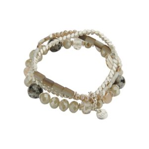 BEIGE ZILVER DRIEDELIGE ARMBAND CRYSTAL