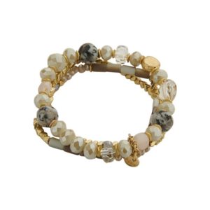 BEIGE GOUD DRIEDELIGE ARMBAND CRYSTAL