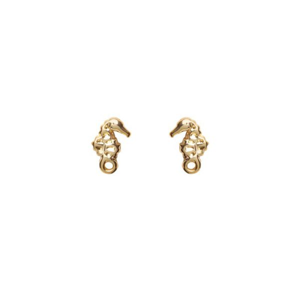 Gouden zeepaard knop oorbel - Biba