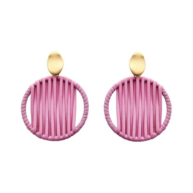 Golden earring made of pink fabric - Biba
