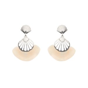 ZILVEREN CREME ACRYL SCHELP OORBEL