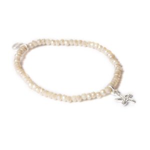 BEIGE CRYSTAL ARMBAND ZILVEREN ZEESTER