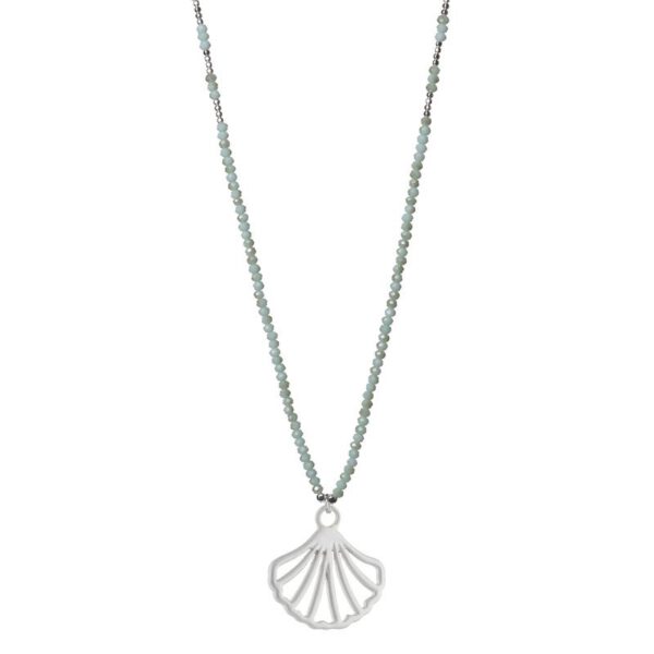 GROENE LANGE KETTING MAT ZILVEREN SCHELP