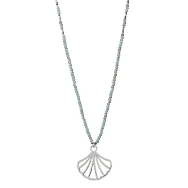 GROENE LANGE KETTING MAT ZILVEREN SCHELP