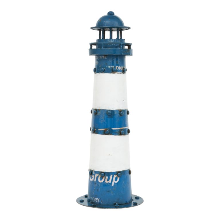 Blue and white metal lighthouse - Batela