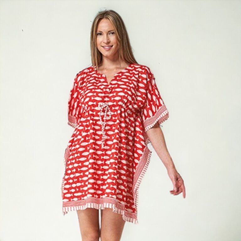 Red beach tunic white fish